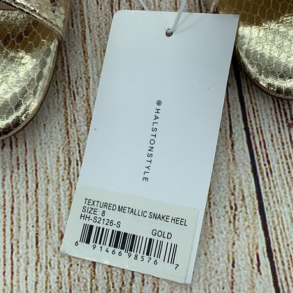 Halston Metallic Gold Snakeskin Strappy Heels - Picture 11 of 12